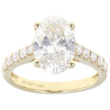 Certified Oval and Round White Lab-Grown Diamond H SI2 10K Yellow Gold Ring 3.50ctw