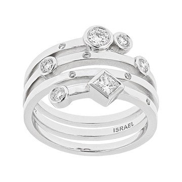 White Lab Grown Diamond Sterling Silver Spiral Ring, 0.50ctw