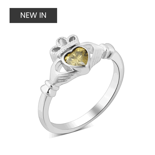 Silver August Green Peridot Claddagh Ring
