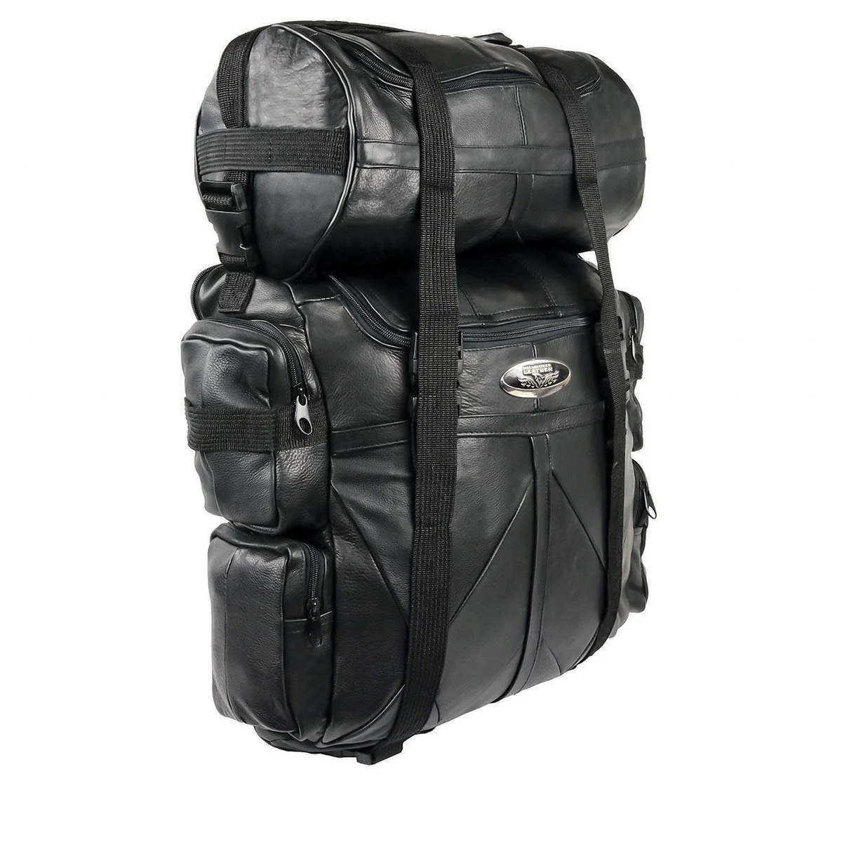 Image of Milwaukee Leather SH537 Large Black Motorcycle Large Leather Deluxe Sissy Bar Pack Bag