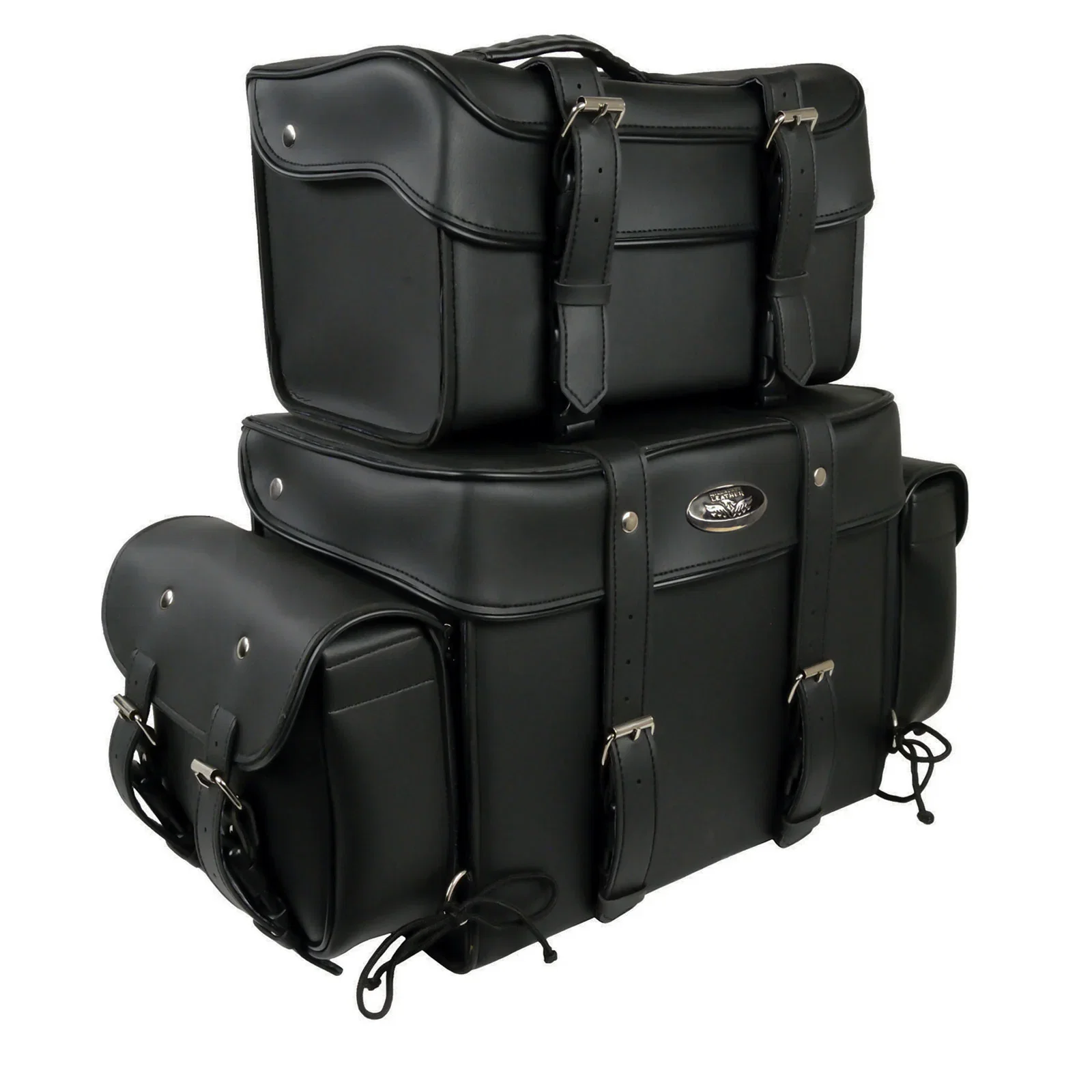 Image of Milwaukee Leather SH65001 Large Black PVC  4-Piece Motorcycle Touring Tail Bag