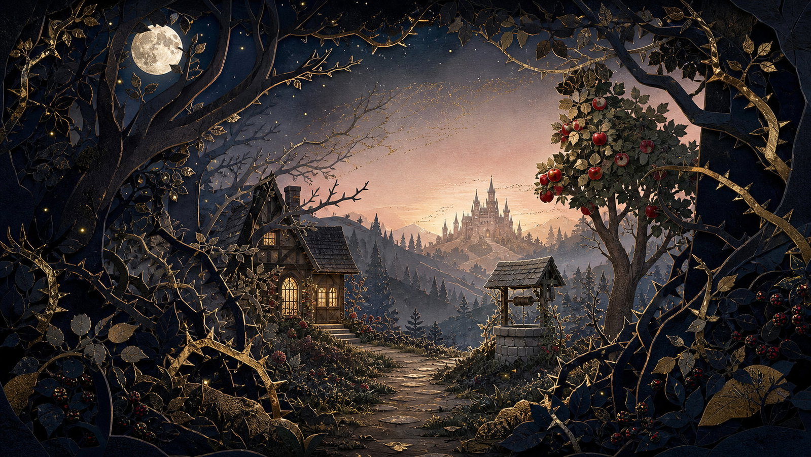 Enchanted Snow White storybook forest and ruby apple quest