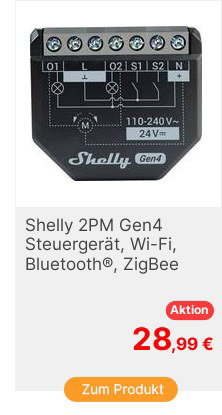 Shelly 2PM Gen4 Steuergert Bluetooth WiFi ZigBee