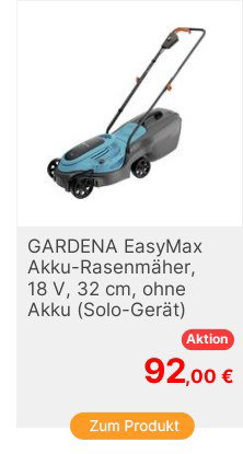 GARDENA Akku AkkuRasenmher ohne Akku mit Schnitthhenverstellung 18V Schnittbreite max 32cm