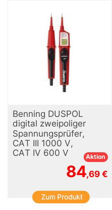 Benning DUSPOL digital Zweipoliger Spannungsprfer CAT III 1000 V CAT IV 600 V LCD Vibration Akustik