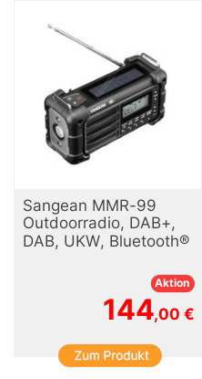 Sangean MMR99 DAB Black Outdoorradio DAB DAB UKW Notfallradio Bluetooth Solarpanel spritzwassergeschtzt staubdicht