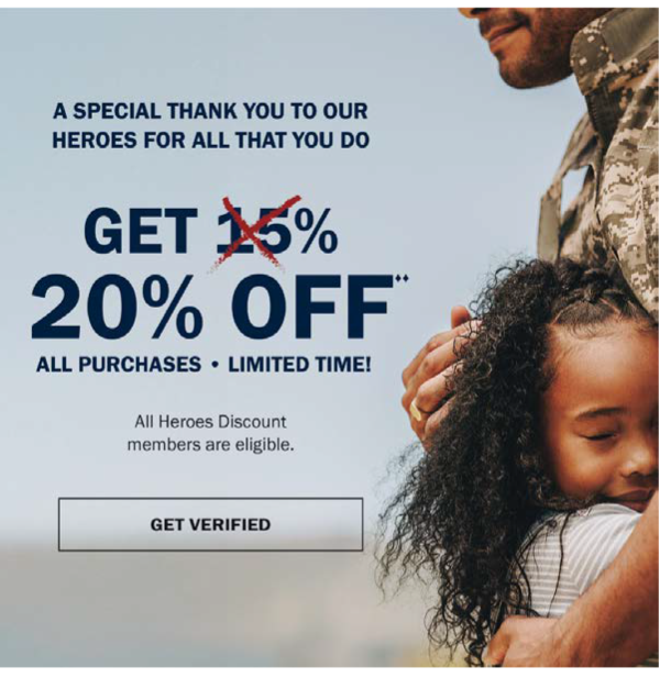 A small GET 20% OFF♦♦ - ALL PURCHASES - LIMITED TIME! - All Heroes Discount members are eligible. Get Verified.