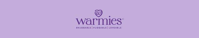 Warmies logo on purple. Shop Warmies.