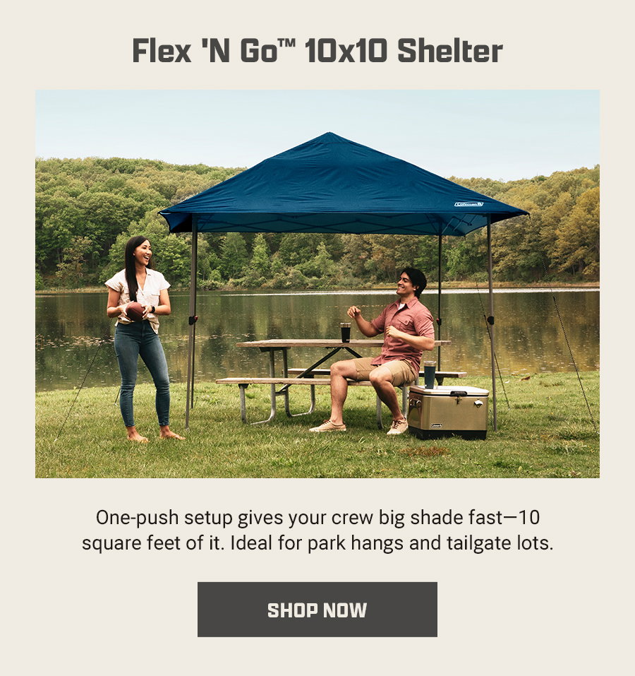 Flex 'N Go 10x10 Shelter - One-push setup gives your crew big shade fast. Ideal for park hangs and tailgate lots. Shop now.