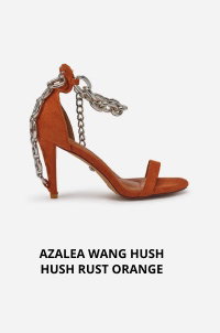 AZALEA WANG HUSH HUSH RUST ORANGE STILETTO SANDAL WITH CHAIN DETAILING