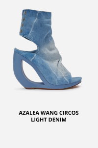 AZALEA WANG CIRCOS LIGHT DENIM WEDGE BOOTIE