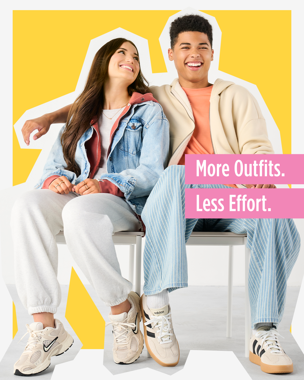 More Outfits. Less Effort. | Lifestyle Image of Neutral Colored Sneakers