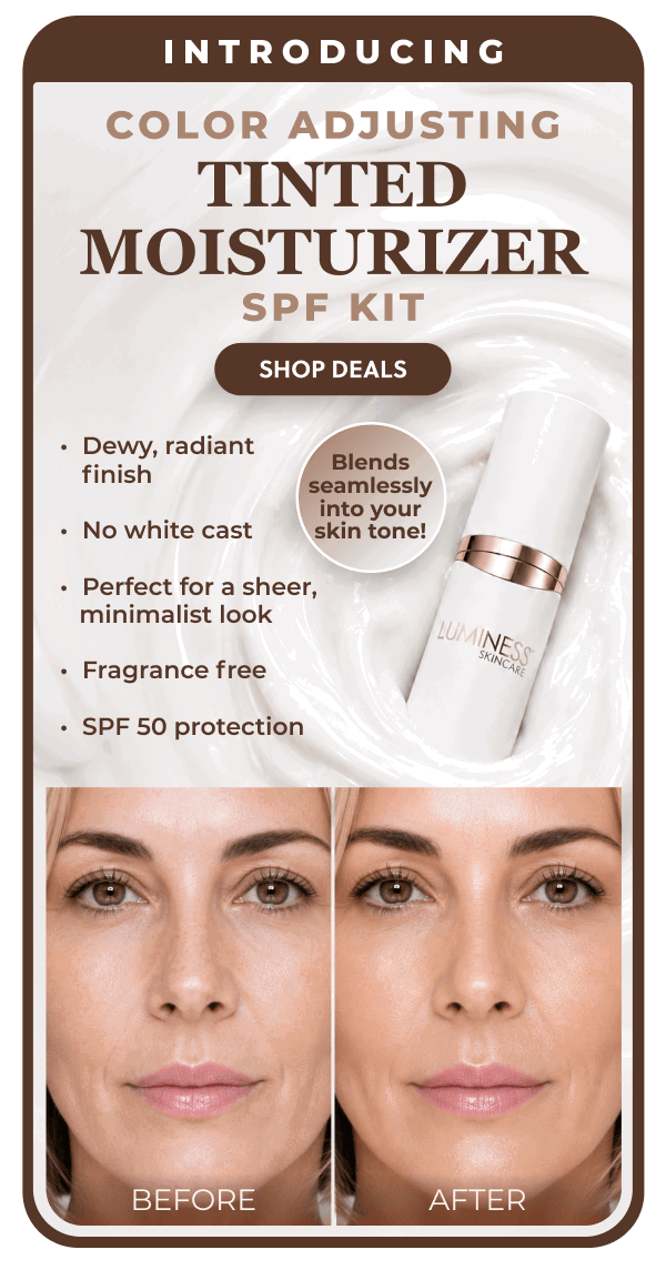 INTRODUCING COLOR ADJUSTING TINTED MOISTURIZER SPF KIT: Dewy, radiant finish. No white cast. Perfect for sheer, minimalist look. Fragrance free. SPF 50 protection.