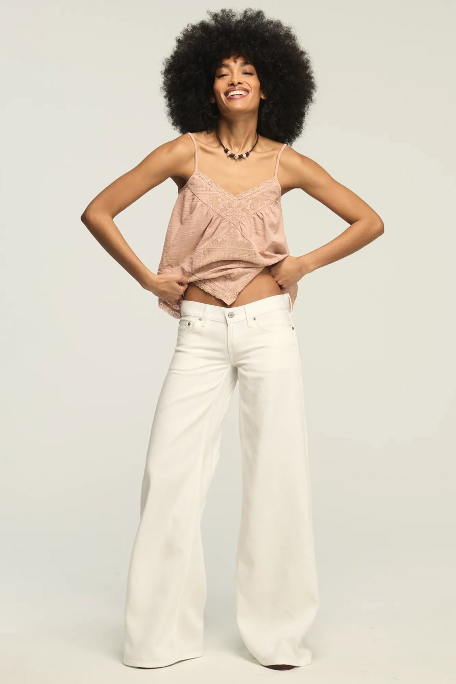 Image of Lucky Brand Liquid Denim Luxe Super Low Rise Ultra Wide - Women's Clothing Outerwear Jean Denim Jackets in Pure White Wash