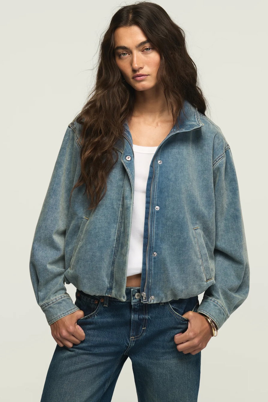 Image of Lucky Brand Velvet Denim Luxe Jacket - Women's Clothing Outerwear Jackets Coats in Vixen Wash