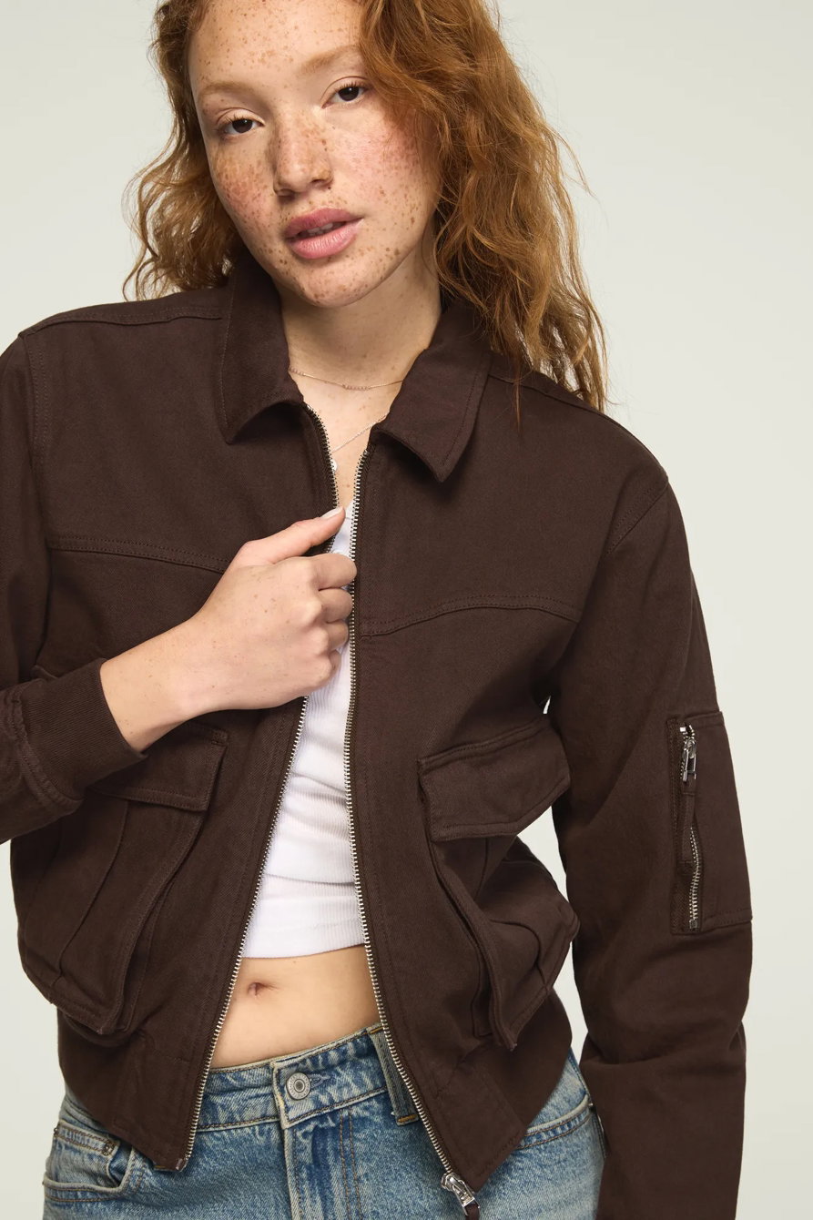Image of Lucky Brand Lucky Legend Bomber Jacket - Women's Clothing Outerwear Jackets Coats in Chocolate Factory Wash