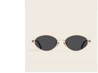 Image of round gold sunglasses with black lenses