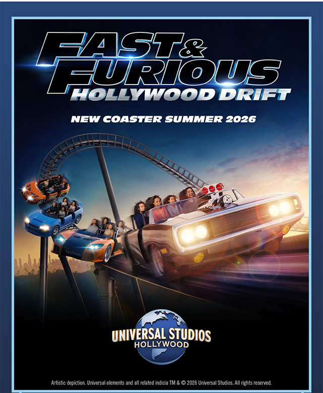 Fast and Furious Hollywood Drift. New Coaster Summer 2026 at Universal Studios Hollywood