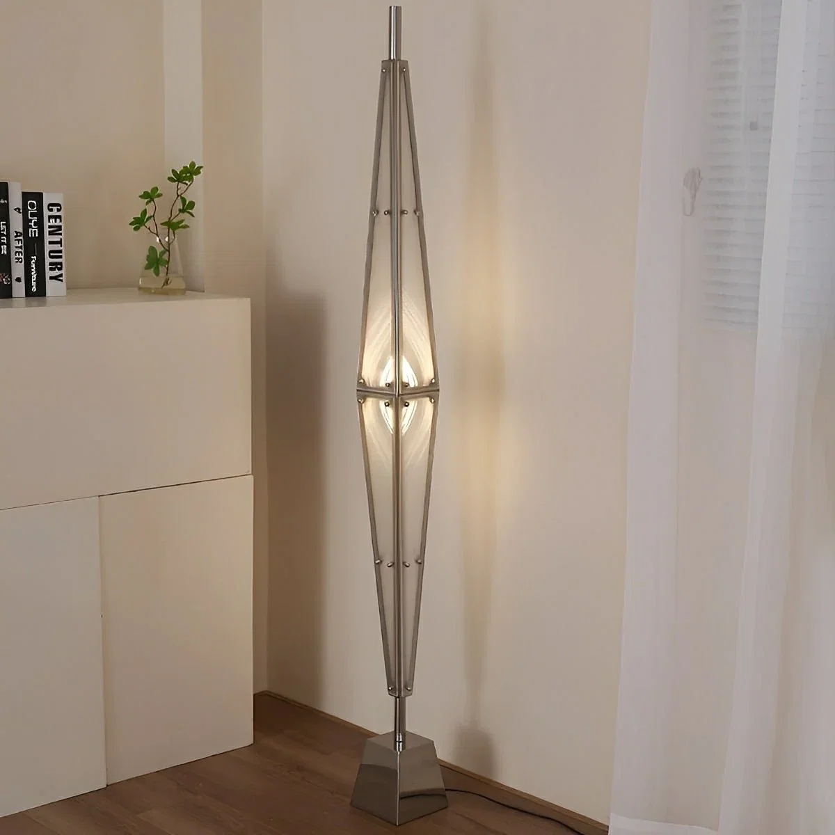 Image of Modern Minimalist Diamond-Shaped Dimmable LED Floor Lamp