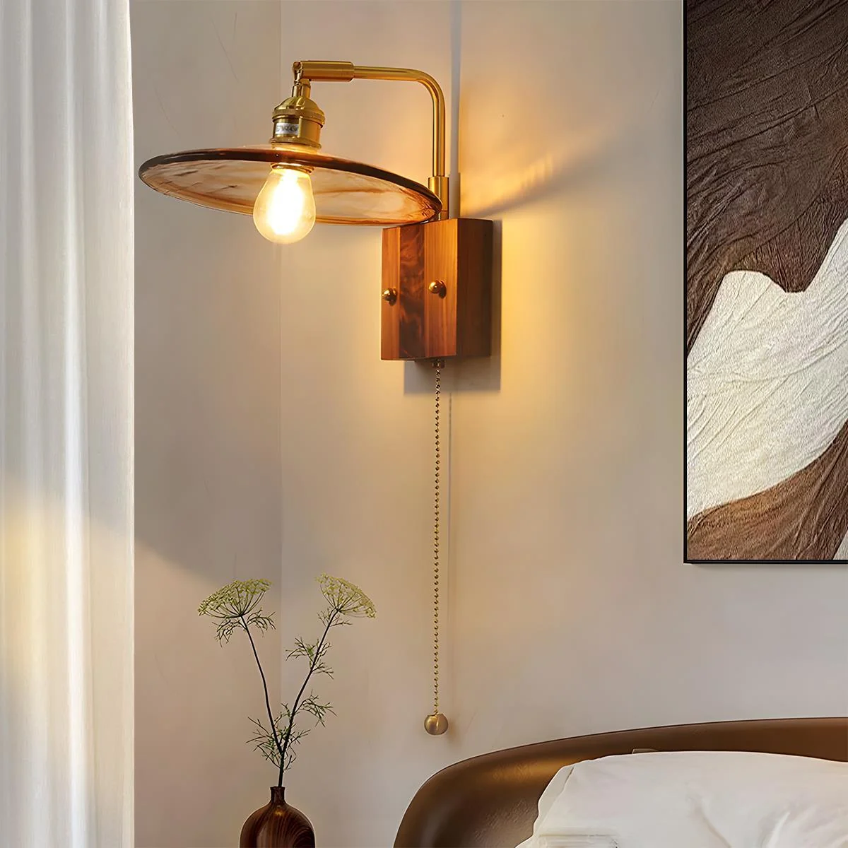 Image of Vintage Golden Walnut Wood Indoor Wall Sconces