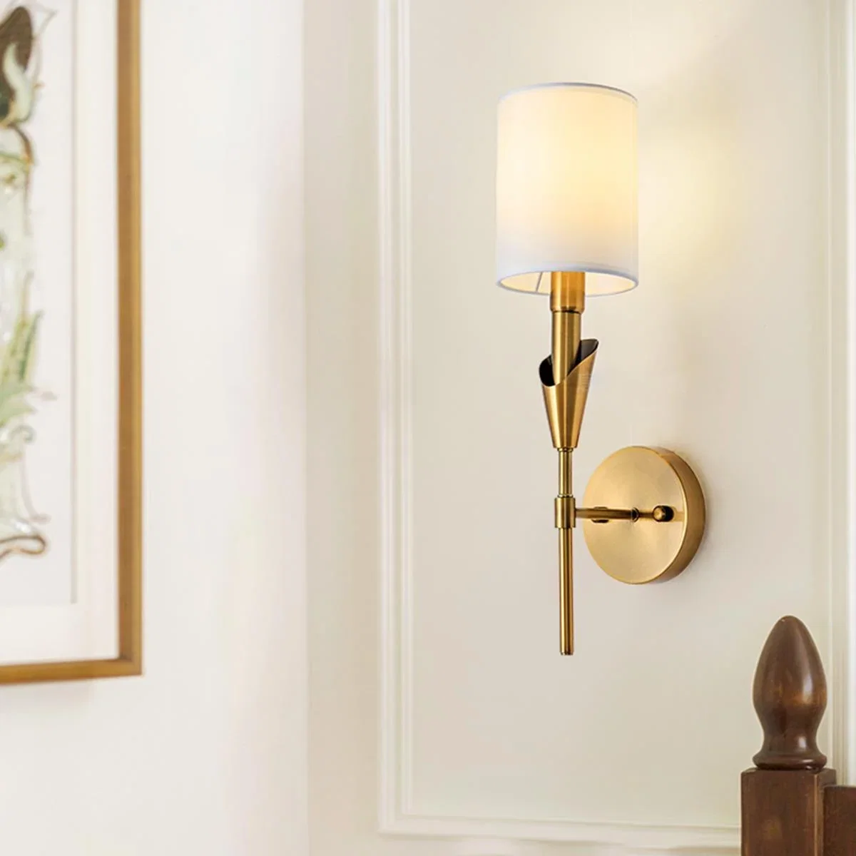 Image of Modern Indoor Wall Sconces with White Fabric Shade