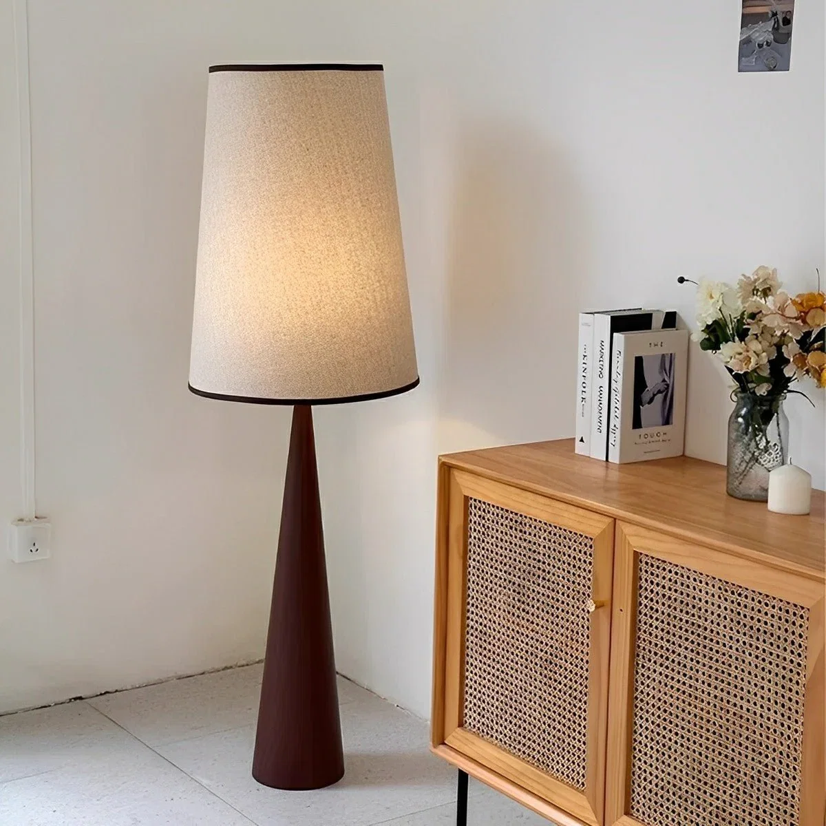 Image of Vintage Wood Tapered LED Floor Lamp