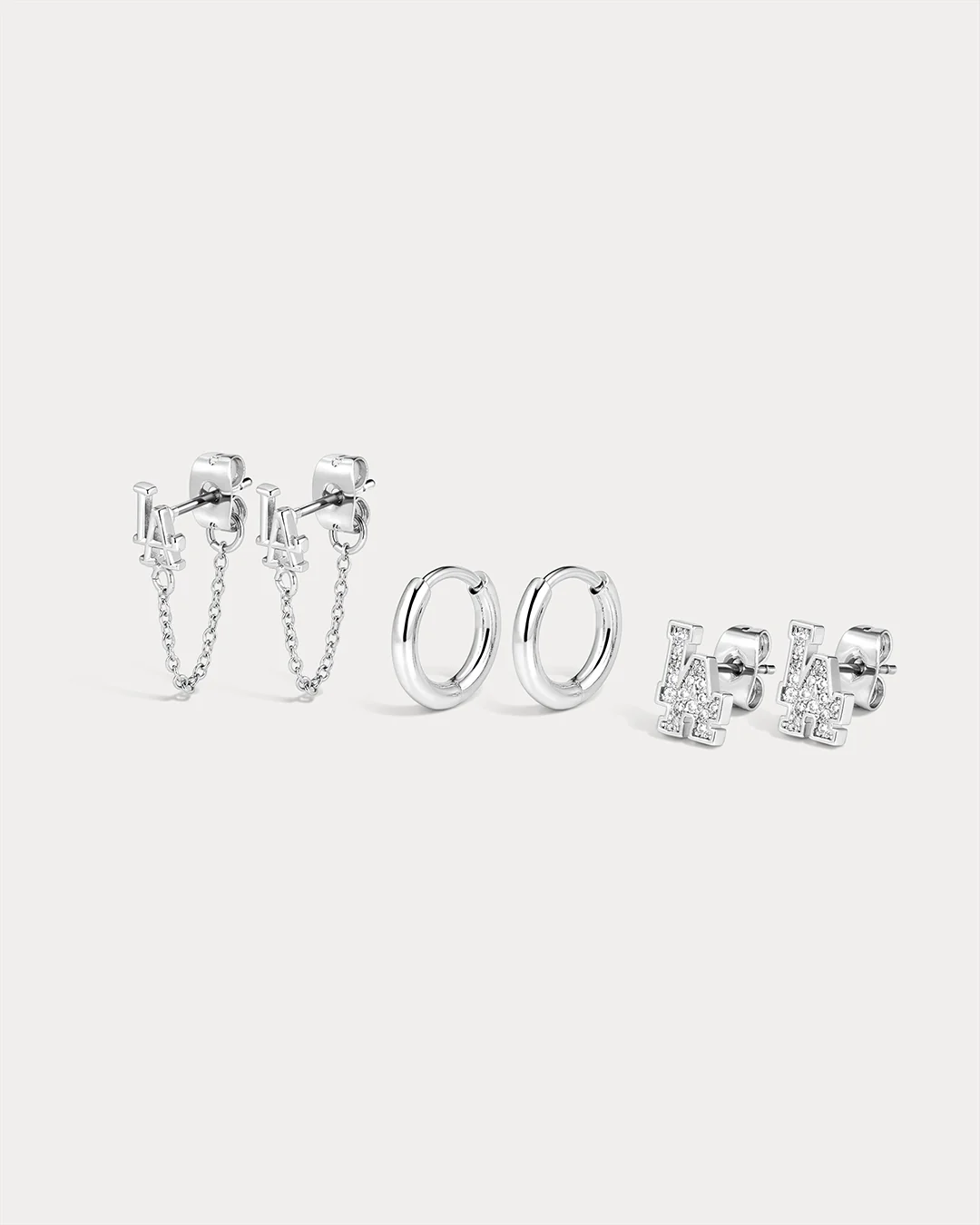 Image of The MLB Logo Chain Link Earring Set- Silver