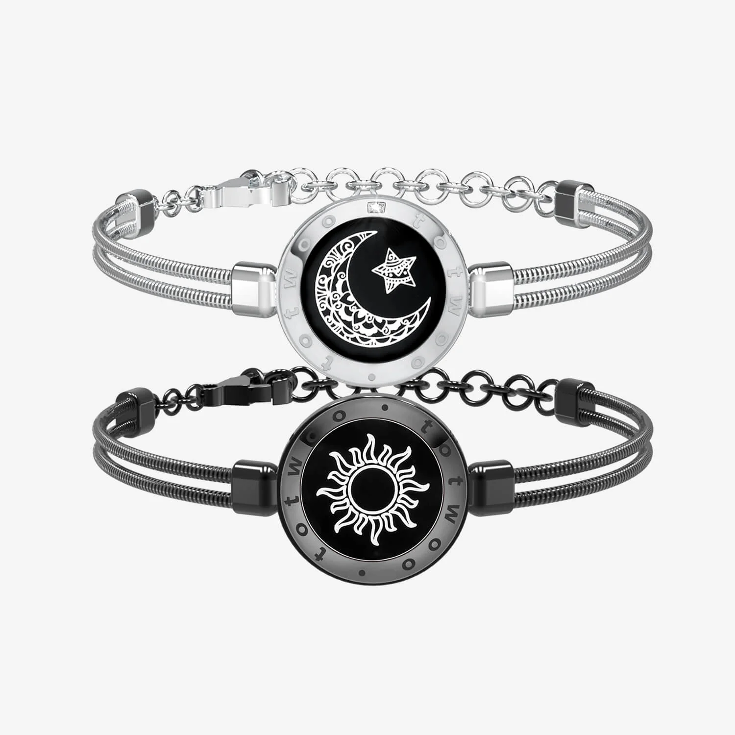 Image of Sun & Moon Touch Bracelets with Snake Chain (Black+Silver)