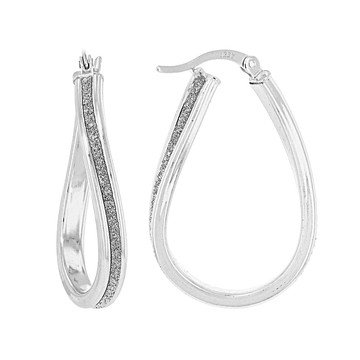 Rhodium Over Sterling Silver Twisted Glitter Hoop Earrings