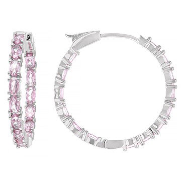 Pink Cubic Zirconia Rhodium Plated Inside-Out Hoop Earrings 8.32ctw