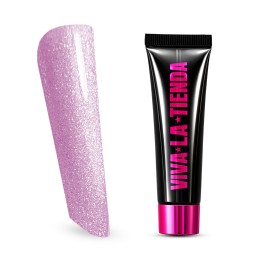Polygel Viva La Tienda – Soft Shine 21 Pink Pearl 15ml – roz cu sclipici roz, nu se lipește de pensulă, se pilește ușor, pentru construcție și modelare cu strălucire fină