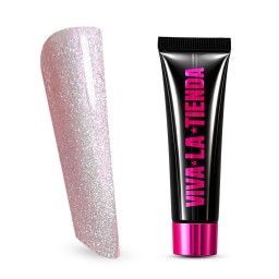 Polygel Viva La Tienda – Soft Shine 20 Rose Glow 15ml – alb cu sclipici multicolor, nu se lipește de pensulă, se pilește ușor, pentru construcție și modelare cu strălucire fină