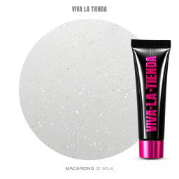Polygel Viva La Tienda – MACARONS 01 15ml Milk – alb cu sclipici extrafin, aderență puternică