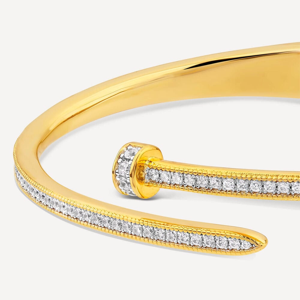 Yellow Gold Plated Cubic Zirconia Nail Bangle 