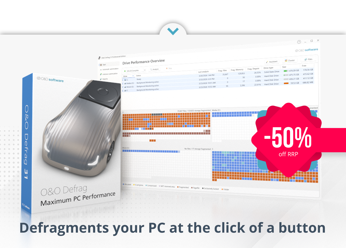 O&O Defrag 31 | Defragments your PC at the click of a button