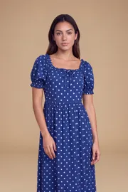Petite Stitch Tie Detail Puff Sleeve Printed Midi Dress