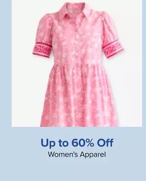 Up to 60% off womens apparel. Shop now. A pink dress.