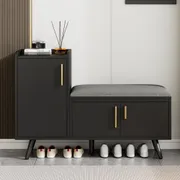 Modern Black Shoe Bench & Storage Cabinet with Adjustable Shelves