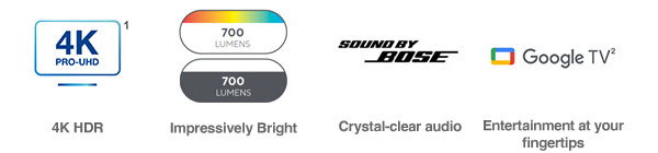 Icons: 4K HDR | Impressively Bright | Crystal-clear audio | Entertainment at your fingertips