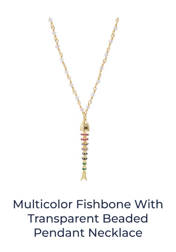 Multicolor Fishbone With Transparent Beaded Pendant Necklace