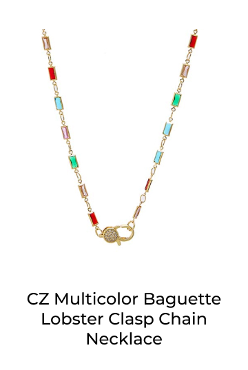 CZ Multicolor Baguette Lobster Clasp Chain Necklace