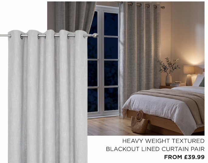 Heavy Weight Textured Blackout Lined Curtain Pair From £39.99