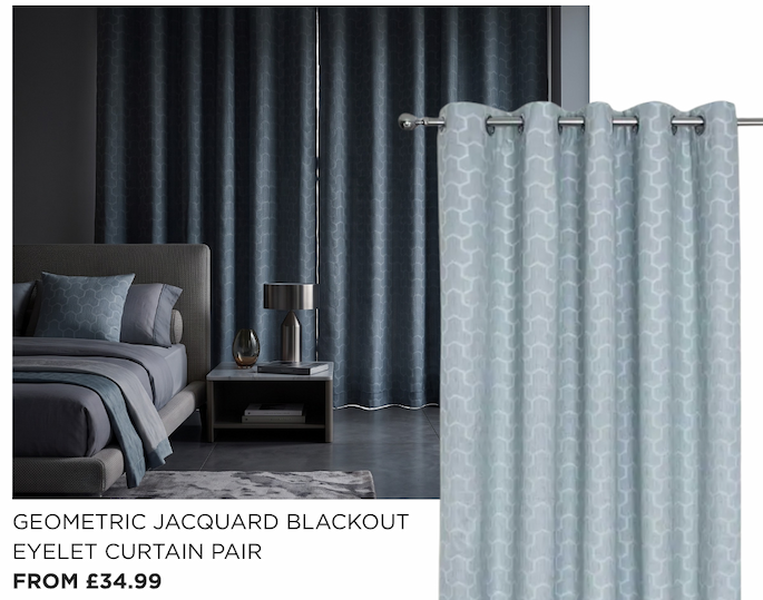 Geometric Jacquard Blackout Eyelet Curtain Pair from £34.99