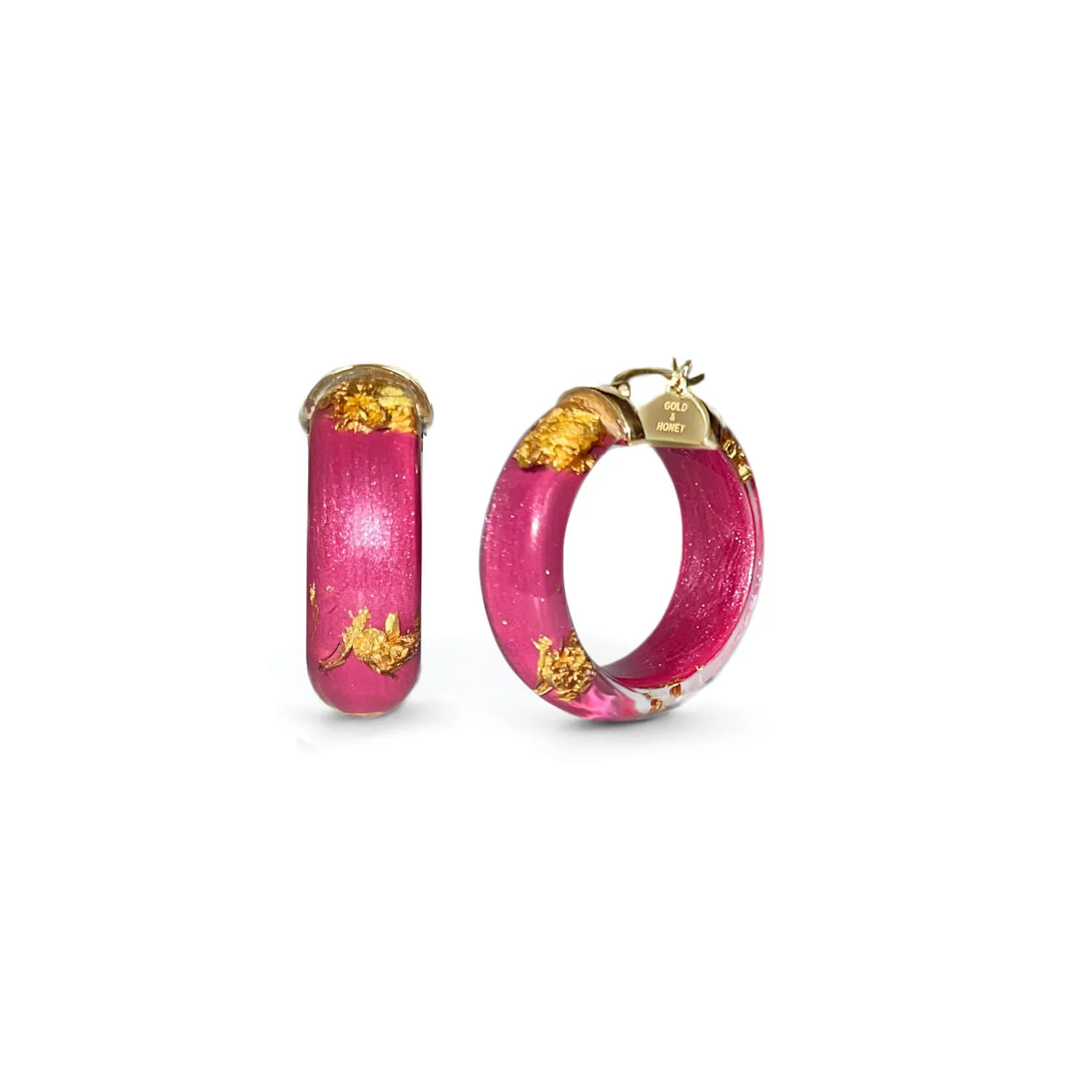 Image of Mini Gold Leaf Lucite Hoop Earrings