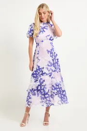 Petite Floral Burn Out Ruffle Midi Dress