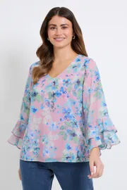Floral Flute Sleeve Top