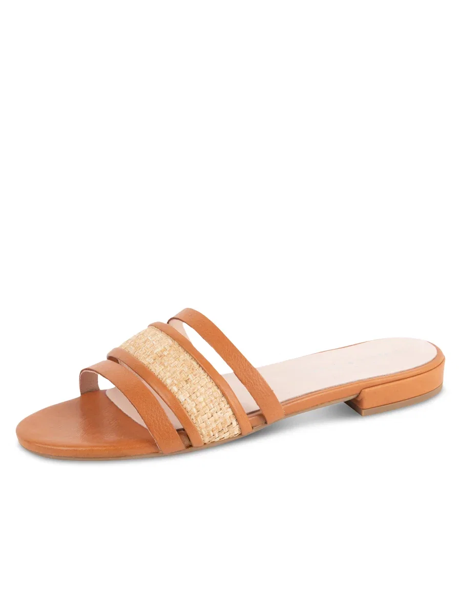 Image of Amalfi Raffia and Leather Flat Sandal