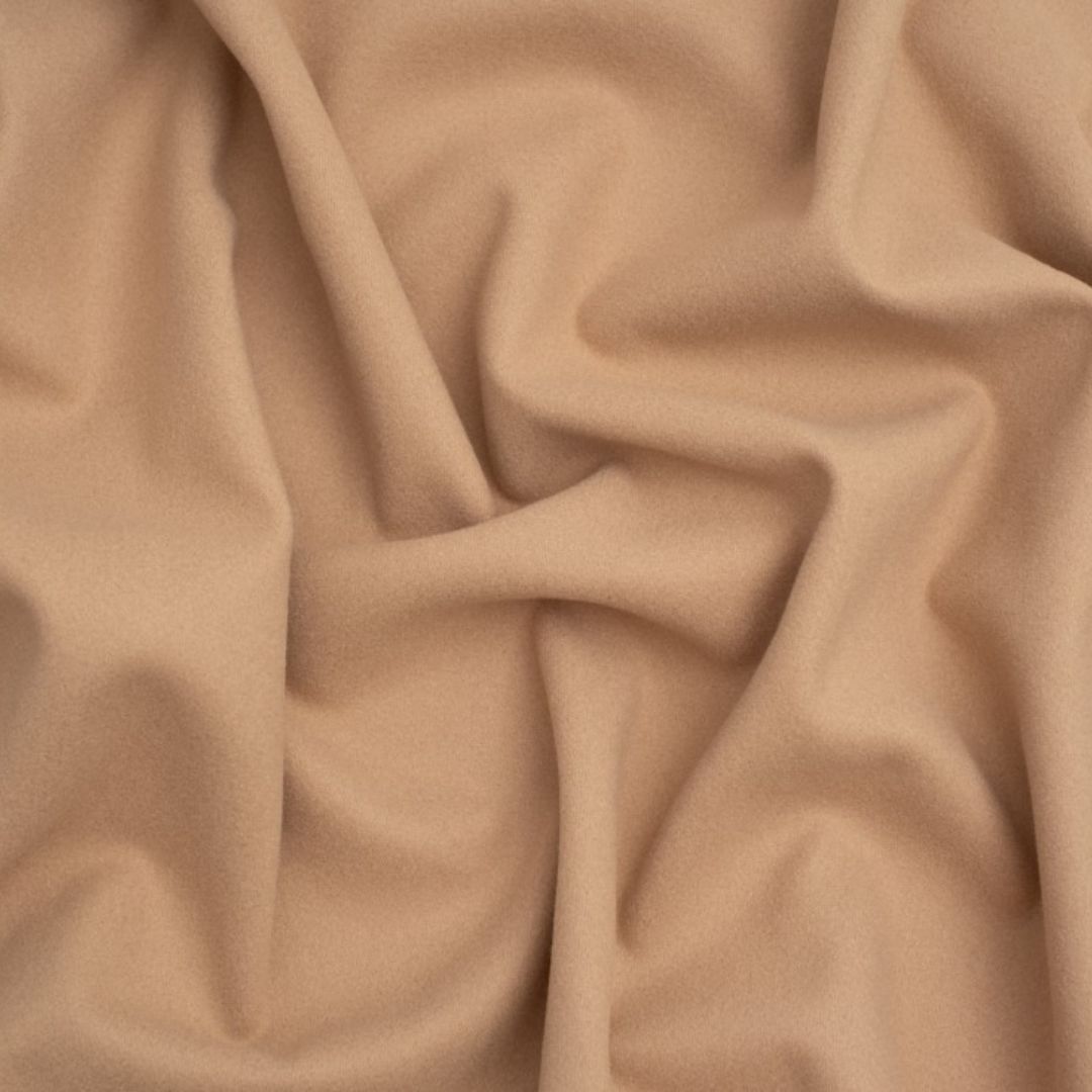 Deadstock Vegan Wool Effect Coating Stretch Knit Fabric Champagne
