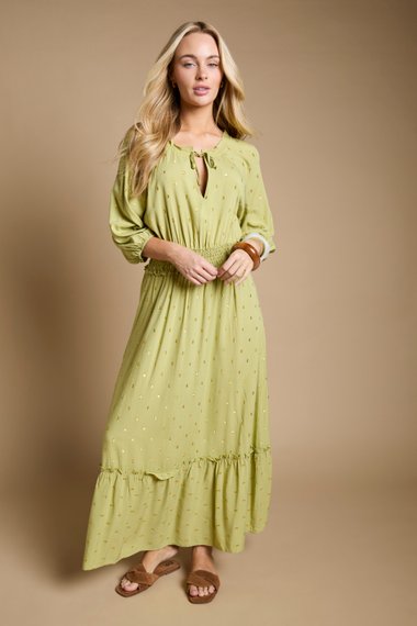 Shirred Waist Tiered Midi Dress