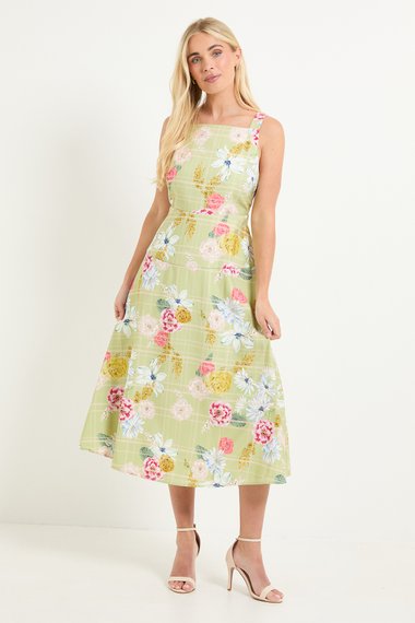 Petite Floral Check Ottoman Midi Dress